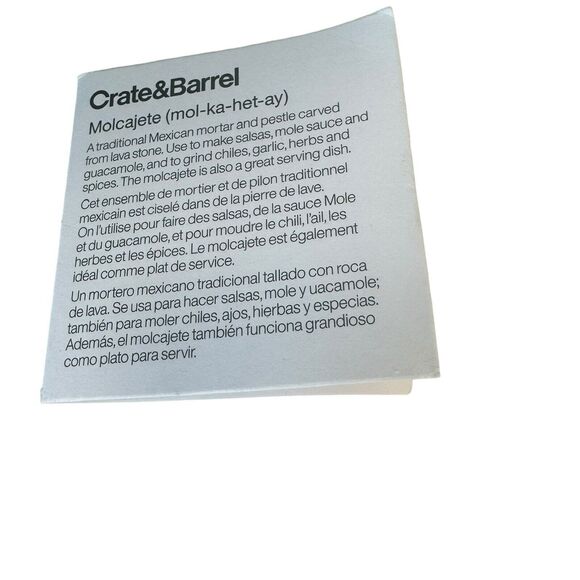 8" Mexican Molcajete 100% Lava Volcanic Stone, Mortar and Pestle- Crate & Barrel - Picture 3 of 16